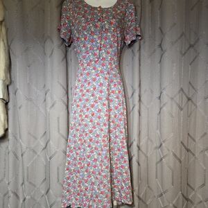 Vintage Laura Ashley Blue Floral Midi Dress 12